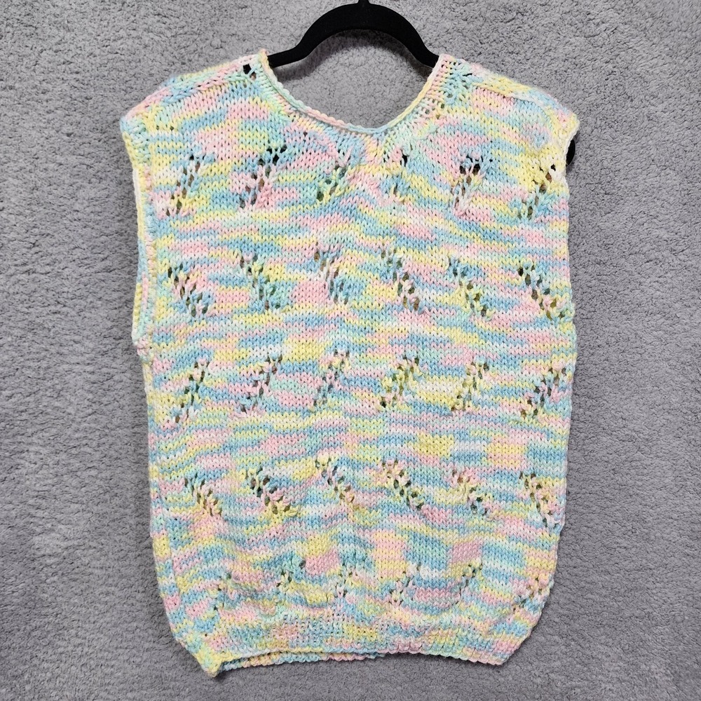 Homemade Crochet Knit 80's Vintage Colorful Sweater Vest Size Medium-1XL